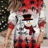 Women's Christmas Casual Dress Sweatshirt Dress Mini Dress Warm Fashion OutdoorVacation Crew Neck Print Geometric Snowman Loose Fit Red Blue Orange S M L XL XXL -Tesla Style scbggc1695365434347