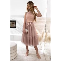 Women's Party Dress Lace Dress Homecoming Dress Midi Dress Black White Pink Sleeveless Pure Color Patchwork Summer Spring Fall Stand Collar Fashion Party Birthday Wedding Guest 2023 S M L XL XXL -Tesla Style sckuzn1676871834363