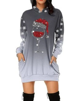 Women's Casual Dress Christmas Dress Hoodie Dress Letter Print Pocket Print Hooded Mini Dress Active Fashion Outdoor Christmas Long Sleeve Loose Fit Light Pink Black Red Fall S M L XL XXL -Tesla Style sdnjdy1694153248020