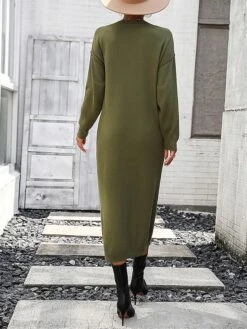 Women's Sweater Dress Jumper Dress Casual Dress Midi Dress Active Plain Outdoor Casual Holiday Vacation Crew Neck Long Sleeve Button 2023 Loose Fit Black White Purple S M L XL -Tesla Style sehrpn1697595524725