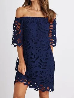 Women's Party Dress Cut Out Dress Cocktail Dress Midi Dress Black White Red Half Sleeve Pure Color Ruched Fall Winter Autumn Off Shoulder Fashion Winter Dress Wedding Guest Birthday 2023 S M L XL -Tesla Style sehxlc1696490241178