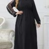 Women's Work Dress Black Dress Semi Formal Dress Fashion Midi Dress Print V Neck Long Sleeve Print Loose Fit Black Spring Fall XL XXL 3XL 4XL -Tesla Style sewubh1692602218139