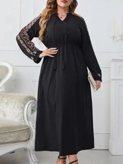 Women's Work Dress Black Dress Semi Formal Dress Fashion Midi Dress Print V Neck Long Sleeve Print Loose Fit Black Spring Fall XL XXL 3XL 4XL