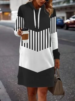 Women's Casual Dress Hoodie Dress Mini Dress Warm Fashion Outdoor Holiday Vacation V Neck Print Graphic Floral Geometric Loose Fit Black Yellow Pink S M L XL XXL -Tesla Style sfblrk1693535876271