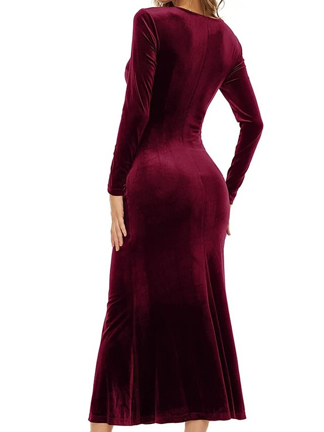 Women‘s Party Dress Wedding Guest Dress Sheath Dress Trumpet / Mermaid Dress Long Dress Maxi Dress Black Wine Purple Long Sleeve Pure Color Ruched Fall Autumn V Neck Elegant Winter Dress Evening Party 7 Women‘s Party Dress Wedding Guest Dress Sheath Dress Trumpet / Mermaid Dress Long Dress Maxi Dress Black Wine Purple Long Sleeve Pure Color Ruched Fall Autumn V Neck Elegant Winter Dress Evening Party - Image 5