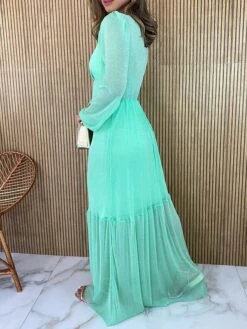 Women's Prom Dress Party Dress Sheath Dress Long Dress Maxi Dress Pink Green Dark Blue Long Sleeve Pure Color Ruched Fall Winter Autumn V Neck Fashion Evening Party Vacation 2023 S M L XL XXL 3XL 4XL -Tesla Style sfpcpf1695113000669