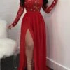 Women's Prom Dress Party Dress Sequin Dress Long Dress Maxi Dress Red Blue Long Sleeve Pure Color Sequins Spring Fall Winter Crew Neck Fashion Party Winter Dress Wedding Guest 2023 S M L XL -Tesla Style sgcmjb1652871039289