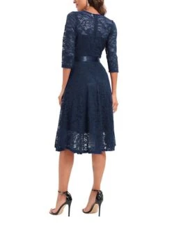 Women's Party Dress Lace Dress Vintage Dress Midi Dress Black Wine Navy Blue 3/4 Length Sleeve Pure Color Lace Summer Spring Fall Square Neck Fashion Wedding Guest Birthday Vacation 2023 S M L XL XXL -Tesla Style sgfihg1671444179146