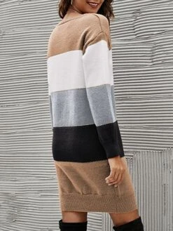 Women's Sweater Dress Winter Dress Jumper Dress Mini Dress Fashion Color Block Stripe Daily Date Going Out Weekend Crew Neck Long Sleeve Patchwork Ribbed 2023 Loose Fit Black Blue Green S M L XL -Tesla Style sgmmpu1694595942035