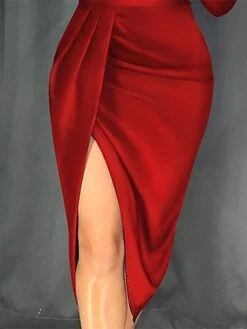 Women's Party Dress Bodycon Sheath Dress Midi Dress Red Blue 3/4 Length Sleeve Pure Color Ruched Summer Spring Off Shoulder Stylish Slim 2023 S M L XL -Tesla Style sgsdhb1661768894131