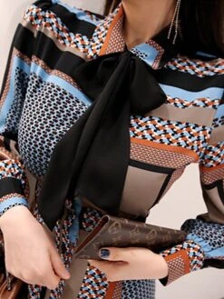 Women's Work Dress Sheath Dress Swing Dress Fashion Winter Dress Office Daily Long Dress Maxi Dress Button Print V Neck Long Sleeve Stripe Print Regular Fit Khaki Fall Winter S M L XL -Tesla Style sgstfs1695030995278