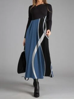 Women's Work Dress Casual Dress Swing Dress Fashion Winter Dress Daily Long Dress Maxi Dress Button Print V Neck Long Sleeve Geometric Color Block Regular Fit Red Blue Brown Fall Winter S M L XL XXL -Tesla Style shbvms1697524339136