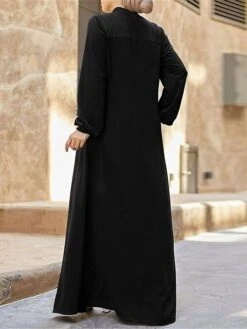 Women's Work Dress Swing Dress Black Dress Classic Long Dress Maxi Dress Zipper Pocket Stand Collar Long Sleeve Plain Loose Fit Black Brown Green Fall Winter S M L XL XXL -Tesla Style sifloi1693300604012