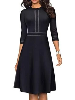 Women's Work Dress Sheath Dress Semi Formal Dress Fashion Midi Dress Ruched Patchwork Crew Neck 3/4 Length Sleeve Color Block Regular Fit Black Wine Blue Fall Winter S M L XL XXL