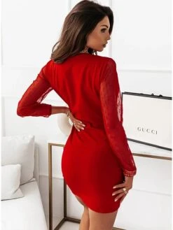 Women‘s Sheath Dress Wrap Dress Black Red White Long Sleeve Pure Color Ruched Fall Spring V Neck Modern Party Winter Dress Weekend 2023 S M L XL XXL -Tesla Style sikqci1626771778077