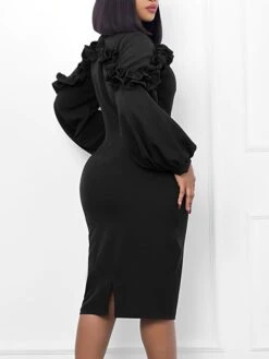 Women's Party Dress Work Dress Bodycon Midi Dress Black Yellow Red Long Sleeve Pure Color Ruffle Spring Fall Winter V Neck Elegant Slim 2023 S M L XL 2XL -Tesla Style sjeumf1669704884525