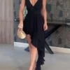 Women‘s Prom Dress Party Dress Wedding Guest Dress Black Dress Long Dress Maxi Dress Sleeveless Pure Color Ruffle Summer Spring Deep V Fashion Birthday Evening Party Wedding Guest S M L XL 2XL 3XL -Tesla Style sjkbgj1686201592096