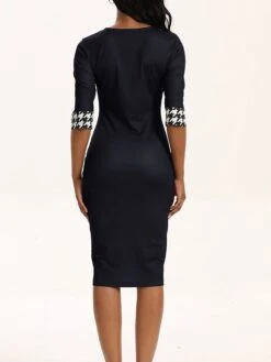 Women's Work Dress Sheath Dress Black Dress Fashion Office Daily Midi Dress Patchwork Print Crew Neck Half Sleeve Houndstooth Regular Fit Black Red Blue Fall Winter S M L XL XXL -Tesla Style skqurx1694574589649
