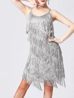 Women's Party Dress Fringe Dress Sequin Dress Midi Dress Silver Black White Sleeveless Pure Color Sequins Summer Spring Fall Spaghetti Strap Fashion Party Vacation Summer Dress 2022 S M L XL XXL 3XL -Tesla Style slflbv1639557631825