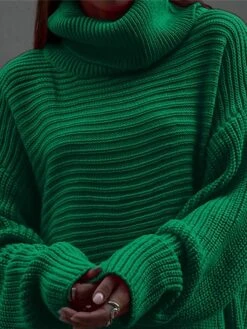 Women‘s Christmas Sweater Dress Jumper Dress Winter Dress Fashion Outdoor Christmas Street Daily Turtleneck Long Sleeve Patchwork 2023 Loose Fit Green S M L -Tesla Style slhdyt1693912642353