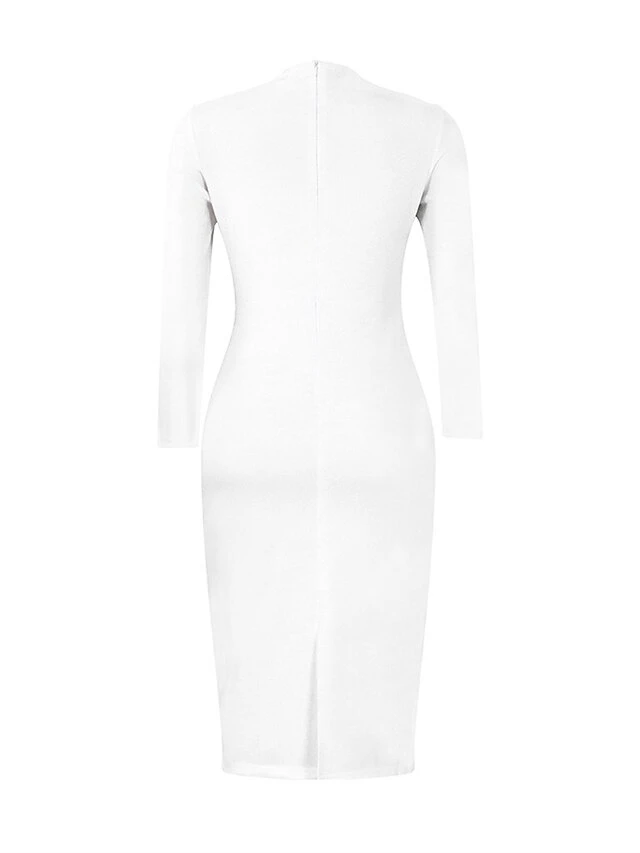 Women's Work Dress Sheath Dress Black Dress Fashion Midi Dress Ruched Split Crew Neck Long Sleeve Plain Regular Fit Black White Red Fall Winter S M L XL XXL 15 Women's Work Dress Sheath Dress Black Dress Fashion Midi Dress Ruched Split Crew Neck Long Sleeve Plain Regular Fit Black White Red Fall Winter S M L XL XXL - Image 13