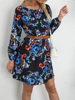 Women's Work Dress A Line Dress Fashion Mini Dress Print Crew Neck Long Sleeve Floral Loose Fit Red Blue Orange Fall S M L XL XXL -Tesla Style slpqrg1693300592291