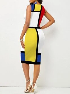 Women's Work Dress Sheath Dress Semi Formal Dress Fashion Midi Dress Print Crew Neck Sleeveless Polka Dot Color Block Regular Fit Yellow Summer Spring S M L XL XXL -Tesla Style slrkff1680487518026