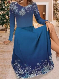 Women's Work Dress Casual Dress Swing Dress Fashion Winter Dress Christmas Daily Midi Dress Print Crew Neck Long Sleeve Santa Claus Snowman Regular Fit Wine Navy Blue Blue Fall Winter S M L XL XXL -Tesla Style slwnvn1695350906859