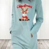 Women's Christmas Hoodie Dress Winter Dress Light Blue Grey White Long Sleeve Letter Elk Pocket Print Winter Fall Crew Neck Stylish Casual Fall Dress Loose Fit 2022 S M L XL 2XL / Cotton