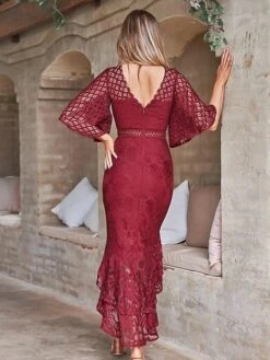Women‘s Wedding Guest Dress Party Dress Sheath Dress Lace Midi Dress White Red Wine Dark Blue Half Sleeve Pure Color Pure Color Fall Spring Autumn Sweetheart Elegant Spring Dress 2022 S M L XL -Tesla Style snffal1626684878571