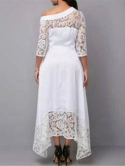 Women‘s Party Dress Wedding Guest Dress Lace Dress White Dress Long Dress Maxi Dress White 3/4 Length Sleeve Pure Color Lace Winter Fall Autumn Cold Shoulder Elegant Spring Dress 2023 S M L XL XXL -Tesla Style snfwmp1627554914986