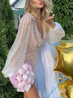 Women's Party Dress Sequin Dress Homecoming Dress Mini Dress White Pink Long Sleeve Pure Color Sequins Summer Spring Fall Deep V Modern S M L XL 10 Women's Party Dress Sequin Dress Homecoming Dress Mini Dress White Pink Long Sleeve Pure Color Sequins Summer Spring Fall Deep V Modern S M L XL -Tesla Style sohusx1686713973008