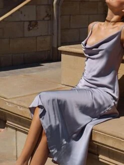 Women's Party Dress Satin Dress White Dress Long Dress Maxi Dress Red Blue Lavender Sleeveless Pure Color Ruched Summer Spring Fall V Neck Fashion Party Birthday Wedding Guest 2022 S M L XL XXL -Tesla Style sokppw1630397994344