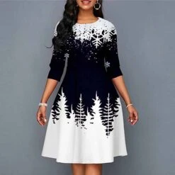 Women's Christmas Work Dress Swing DressKnee Length Dress Green Blue Purple Yellow Red Black 3/4 Length Sleeve Santa Claus Tree Snowflake Print Fall Winter Crew Neck Elegant Modern 2022 S -Tesla Style sokrcu1665293382539