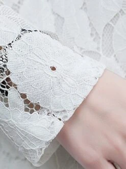 Women's Work Dress Lace Dress Black Dress Fashion Midi Dress Lace Pocket Crew Neck Long Sleeve Plain Loose Fit Black White Pink Fall M L XL XXL 3XL -Tesla Style sonsbo1693281268819