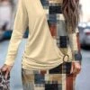 Women's Casual Dress Plaid Dress Sweatshirt Dress Plaid Patchwork Print Crew Neck Mini Dress Fashion Streetwear Outdoor Daily Long Sleeve Loose Fit Yellow Fall Winter S M L XL XXL -Tesla Style sosbzp1695379057586