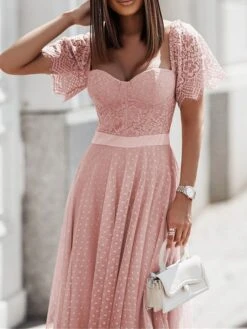 Women's Party Dress Corset Dress Lace Dress Midi Dress Black Pink Fuchsia Short Sleeve Polka Dot Lace Summer Spring Square Neck Fashion Birthday Wedding Guest Vacation Slim S M L XL 14 Women's Party Dress Corset Dress Lace Dress Midi Dress Black Pink Fuchsia Short Sleeve Polka Dot Lace Summer Spring Square Neck Fashion Birthday Wedding Guest Vacation Slim S M L XL -Tesla Style spajkp1685081643806