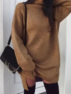 Women's Casual Dress Sweatshirt Dress Mini Dress Fashion Daily Outdoor Holiday Vacation Turtleneck Pure Color Pure Color Loose Fit Yellow Red Blue S M L XL XXL -Tesla Style spnbuz1692684468498