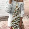 Women‘s Christmas Casual Dress Sweatshirt Dress Mini Dress Warm Fashion Outdoor Holiday Crew Neck Print Animal Santa Claus Tree Loose Fit Black White Burgundy S M L XL XXL -Tesla Style spsihg1694156785109