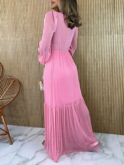 Women's Prom Dress Party Dress Sheath Dress Long Dress Maxi Dress Pink Green Dark Blue Long Sleeve Pure Color Ruched Fall Winter Autumn V Neck Fashion Evening Party Vacation 2023 S M L XL XXL 3XL 4XL -Tesla Style sqaeio1695112997627