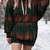 Women's Casual Dress Christmas Dress Hoodie Dress Plaid Print Hooded Mini Dress Fashion Streetwear Outdoor Christmas Long Sleeve Loose Fit Wine Red Green Fall Winter S M L XL XXL -Tesla Style sqeeiz1694602852642