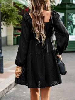 Women's Work Dress Black Dress Semi Formal Dress Fashion Mini Dress Ruched Square Neck Long Sleeve Plain Loose Fit Black Red Army Green Fall S M L XL -Tesla Style ssdsoi1693300579561