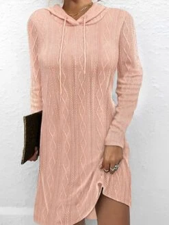 Women's Casual Dress Hoodie Dress Mini Dress Active Daily Outdoor Holiday Vacation V Neck Knit Solid Color Loose Fit Black Pink Brown S M L XL XXL