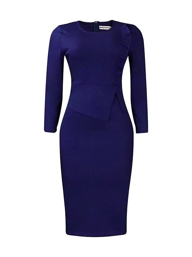 Women's Work Dress Sheath Dress Black Dress Fashion Midi Dress Ruched Split Crew Neck Long Sleeve Plain Regular Fit Black White Red Fall Winter S M L XL XXL 12 Women's Work Dress Sheath Dress Black Dress Fashion Midi Dress Ruched Split Crew Neck Long Sleeve Plain Regular Fit Black White Red Fall Winter S M L XL XXL - Image 10