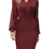 Women's Work Dress Sheath Dress Black Dress Fashion Winter Dress Office Daily Midi Dress Ruched V Neck Long Sleeve Plain Regular Fit Black Wine Dark Blue Fall Winter S M L XL -Tesla Style stgvaw1695030992393