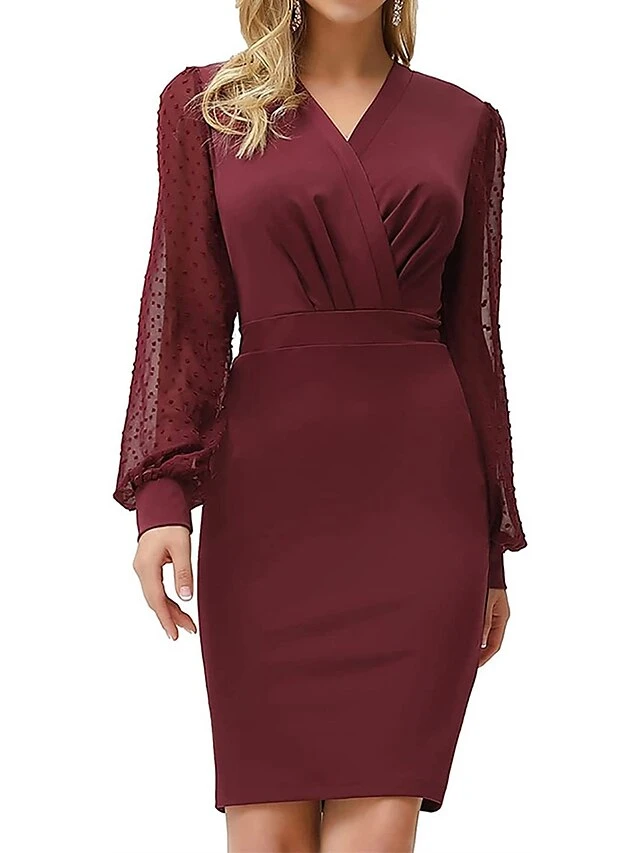 Women's Work Dress Sheath Dress Black Dress Fashion Winter Dress Office Daily Midi Dress Ruched V Neck Long Sleeve Plain Regular Fit Black Wine Dark Blue Fall Winter S M L XL 3 Women's Work Dress Sheath Dress Black Dress Fashion Winter Dress Office Daily Midi Dress Ruched V Neck Long Sleeve Plain Regular Fit Black Wine Dark Blue Fall Winter S M L XL
