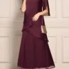 Women's Work Dress Sheath Dress Chiffon Dress Fashion Long Dress Maxi Dress Ruched Layered Crew Neck Half Sleeve Plain Loose Fit Wine Summer Spring S M L XL XXL -Tesla Style sucvgf1690944845231