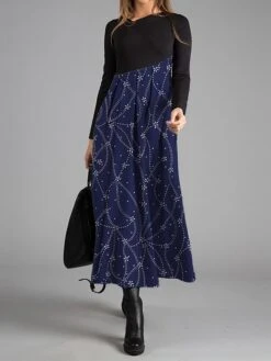 Women's Work Dress Casual Dress Swing Dress Fashion Winter Dress Christmas Daily Long Dress Maxi Dress Button Print V Neck Long Sleeve Snowflake Regular Fit Wine Blue Dark Blue Fall Winter S M L XL -Tesla Style sufxxb1697597096417