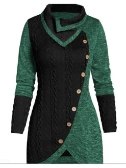 Women‘s Sweater Dress Winter Dress Green Black Wine Red Gray Long Sleeve Button Winter Fall Turtleneck Casual L XL XXL 3XL 4XL 5XL -Tesla Style sutjto1631266016794
