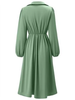 Women's Party Dress Cocktail Dress Satin Dress Midi Dress Champagne Brown Green Long Sleeve Pure Color Ruched Fall Winter Autumn Shirt Collar Fashion Wedding Guest Birthday Vacation 2023 S M L XL -Tesla Style swmell1693558734182